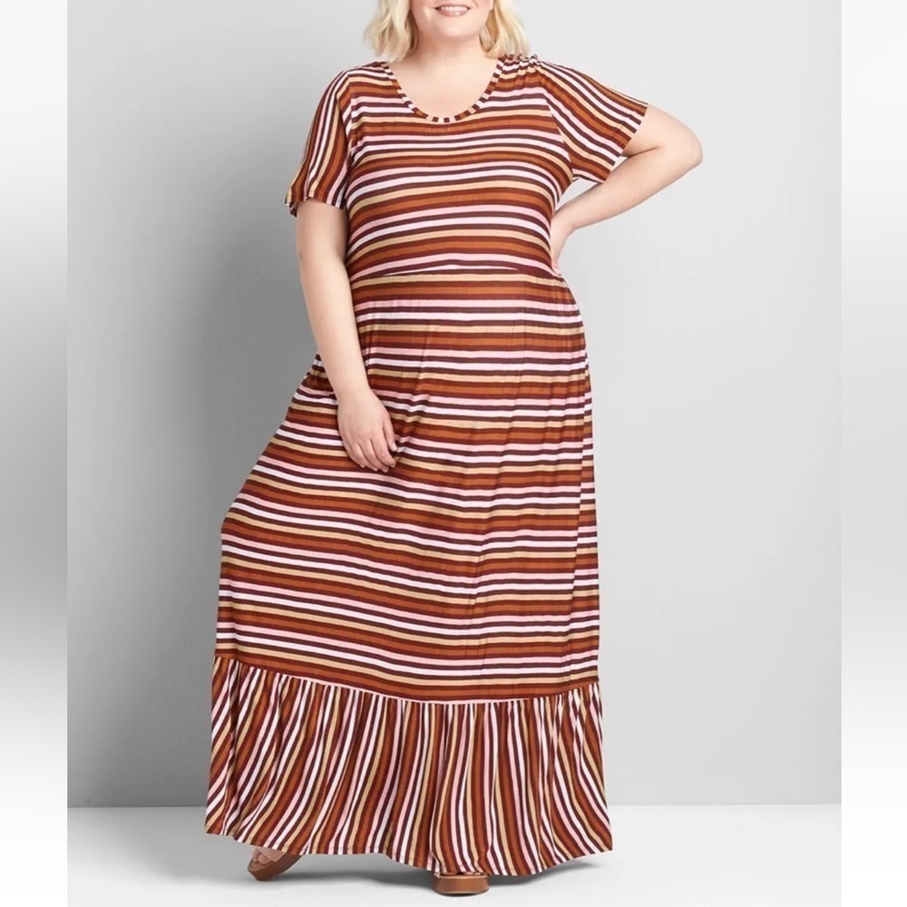 Lane Bryant Striped Short Sleeve Layered Stretch Maxi Dress Pockets Plus 14/16